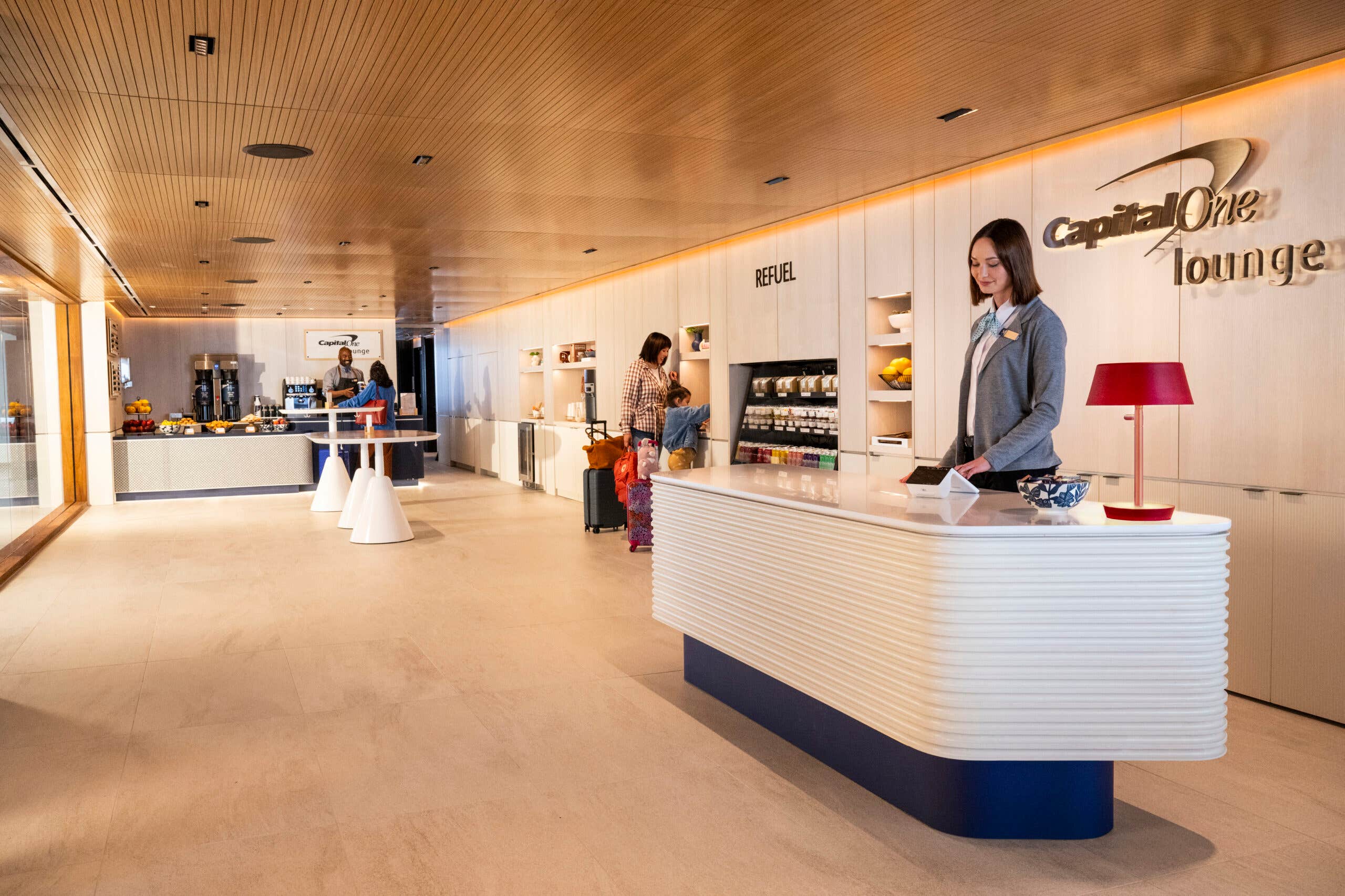Coffee bar and snack station at the IAD Capital One lounge